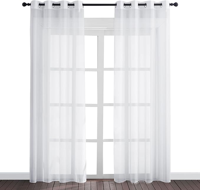 RYB HOME Sheer Curtains 4 Panels Set 72 Inches Long, Solid Voile Light Filtering Airy Curtains Window Treatment Drapes for Living Room, Elegant Bedroom Window Panels, White, Width 54, Grommet