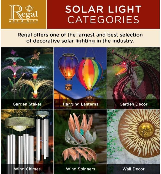 Regal Art & Gift Hot Air Balloon Solar Lantern – Hanging Solar-Powered LED Lights, Waterproof Portable Decorative Outdoor Lamp Made of Metal & Glass for Garden, Patios & Pathway – Multi