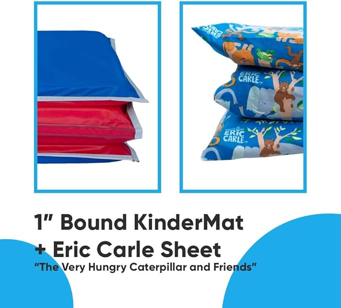 KinderMat + Eric Carle Kinderbundle - The Very Hungry Caterpillar and Friends - Full Nap Mat & Washable Cover, Special Edition - 47" x 22", Value Bundle, Great for Daycare & Family Households