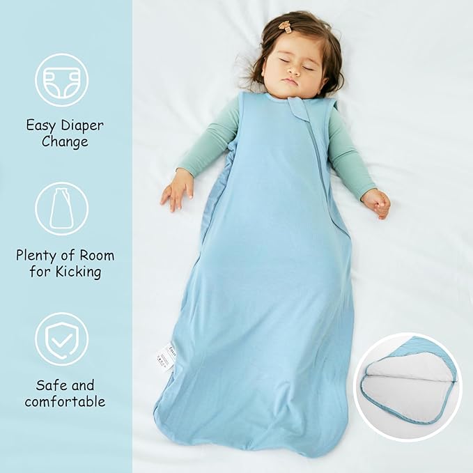 Supersoft Rayon Made from Bamboo Sleep Sack 24-36 Months 0.5 Tog Toddler Sleep Sack 2t Baby Wearable Blanket 3t with 2-Way Zipper Summer Unisex Sleeping Bag for Babies (2 Pack) Green & Blue