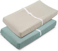 Muslin Changing Pad Cover for Baby Girls Boys-2 Pack 17"x 33" Cotton Soft Breathable Diaper Changing Pad Cover-Cozy Changing Pad Sheets-Neutral Boho Sage Green & Beige