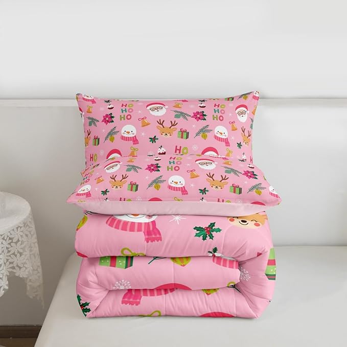 Feelyou Santa Claus Comforter Set Twin Size Xmas Bedding Set for Kids Boys Girls Christmas Decor Duvet Quilt Happy New Year Bedroom Decor Microfiber 2 Pcs with 1 Pillow Cases