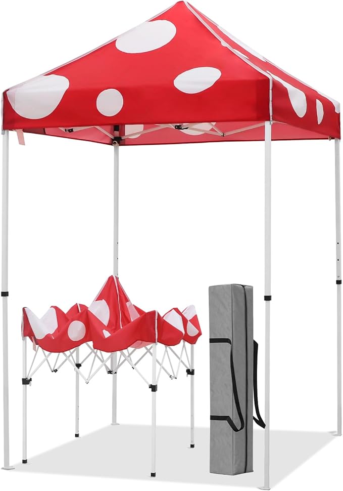 EAGLE PEAK 5x5 Pop Up Canopy Tent Instant Outdoor Canopy Easy Set-up Straight Leg Folding Shelter, Red Mushroom