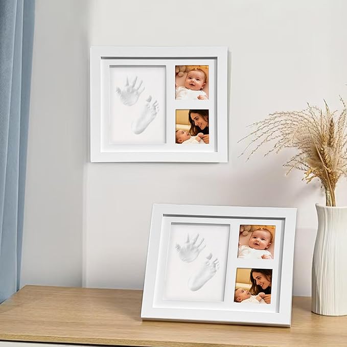 XQC Baby Hand & Footprint Kit - Quick Dry Inkless Keepsake Set with Personalized Nursery Frame, Newborn Memories for Girls and Boys - Ideal Baby Shower, Registry & First Mother's Day Gift