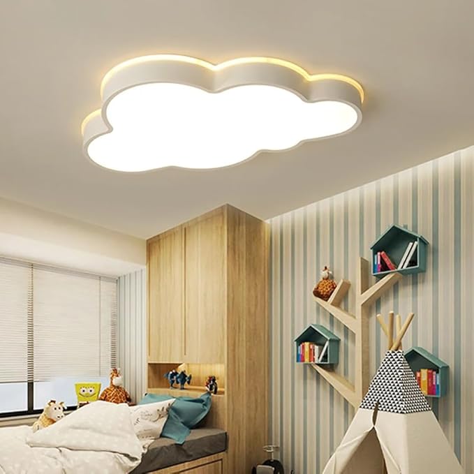 Dimmable LED Flush Mount Ceiling Light Fixture with Cloud Shape,22W 19Inch Close to Ceiling Lamp Modern Lights for Bedroom Kitchen, White Recessed Indoor Lighting 3000K-6000K Light Color Adjustable