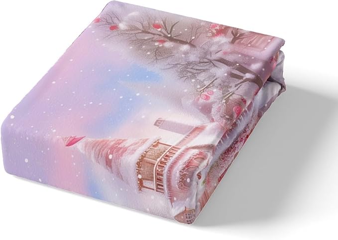 Manfei Christmas Duvet Cover Set King Size, Winter Snowman Truck Flower Bedding Set for Kids Girls Room Decor, New Year Pink Comforter Cover, Soft Polyester Quilt Cover, 2 Pillowcases, No Comforter