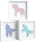 Tide and Tales Unicorn Wall Decor (Set of 3) 3D Framed Unicorn Bedroom Decor for Girls, Pastel Girls Room Decorations, White Wood Nursery Decorations Wall Art, Gift-Boxed