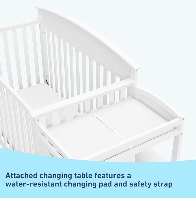 Graco Benton 4-in-1 Convertible Crib and Changer (White) – GREENGUARD Gold Certified, Crib & Changing Table Combo, Water-Resistant Changing Pad, Converts to Toddler Bed, Daybed and Full-Size Bed