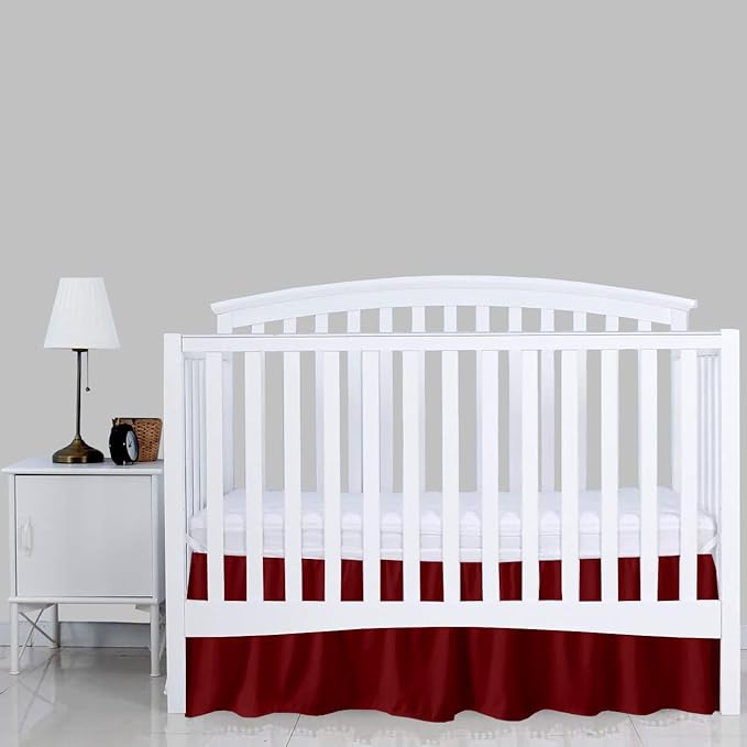Burgundy Crib Bed Skirt 28" x 52" with 14" Drop - Dust Ruffle Crib Skirt with Split Corners - Soft Nursery Standard Crib Toddler Bedding Skirt for Baby Boys or Girls