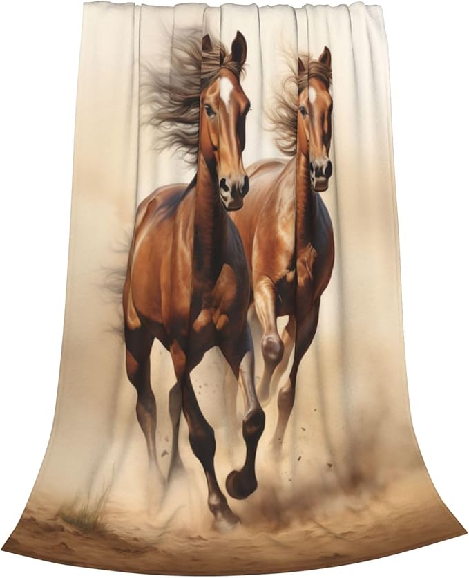 Horse Blanket Animal Horses Running Pattern Print Flannel Throw Blankets for Home Couch Bed Sofa Soft Fuzzy Lightweight Decor Gifts for All Season 50x40 Inches