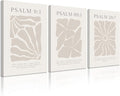 Scripture Christian Wall Art Set of 3 Beige Bible Verses Wall Decor Neutral Psalm Canvas Wall Art Modern Pictures Flower Prints Christian Artwork for Living Room Bedroom 16x24 Inch Ready to Hang