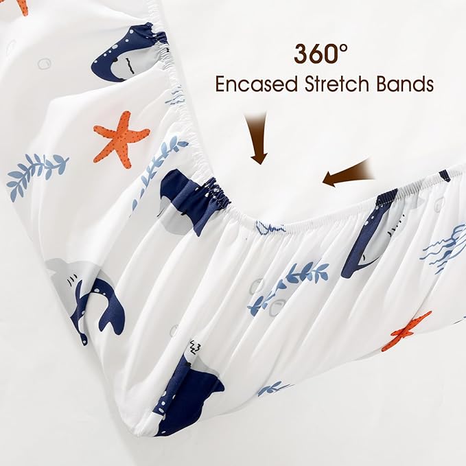PHF 3 Pack Soft Shark Crib Sheets Fitted, Comfy Breathable Baby Sheets for Boys, 28x52 Inches Fits Standard Crib and Toddler Mattresses, Shark