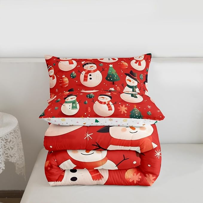 Feelyou Christmas Comforter Set Queen Size Snowman Bedding Set for Kids Boys Girls Snowflake Duvet Quilt New Year Theme Bedroom Decor Microfiber 3 Pcs with 2 Pillow Cases