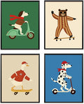 VONTP Kids Animal Nursery Wall Art Decor, Retro Dog Goose Bear Nursery Prints Poster Wall Decorations for Kids Boy Nursery Toddler Room Bedroom Playroom, 8x10 Inch Set of 4 (Unframed)