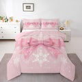 Feelyou Pink Bow Comforter Set All Season Coquette Bow Knot Bedding Set with 2 Pillow Cases Xmas Snowflake Kids Full Bedclothes Cute Dreamy Princess Style Decor Christmas Duvet Quilt Soft Lightweight