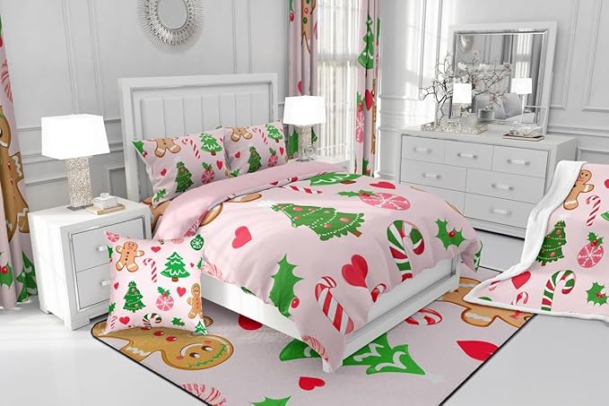 Feelyou Merry Christmas Kids Comforter Set King Size Gingerbread Man Bedding Set Christmas Decor Duvet Quilt for Kids Boys Girls Bedroom New Year Gift Decor Microfiber Ultra Soft Breathable