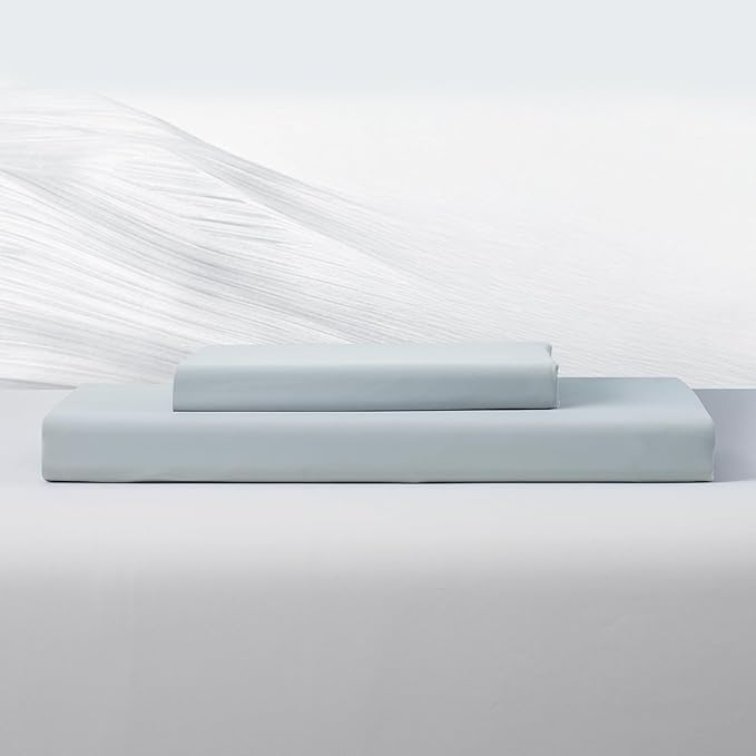 Dream Valley® Twin Sheets Set, Cooling Fitted Sheet with 1 Pillowcase-2 PCS with No Flat Sheet,Q-Max > 0.4 Aerocool, Cooling for Night Sweats, Hot Sleepers,deep Pocket up to 15",Cool Grey