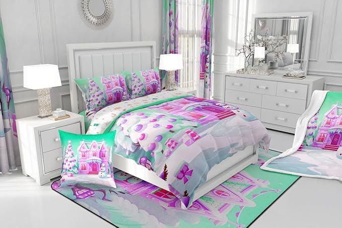 Feelyou Merry Christmas Comforter Cover Set Christmas Tree Snowman Duvet Cover Set for Kids Boys Girls Bedroom Bed Decor Xmas Christmas Purple Bedding Set Full Size Soft Quilt Cover,No Comforter