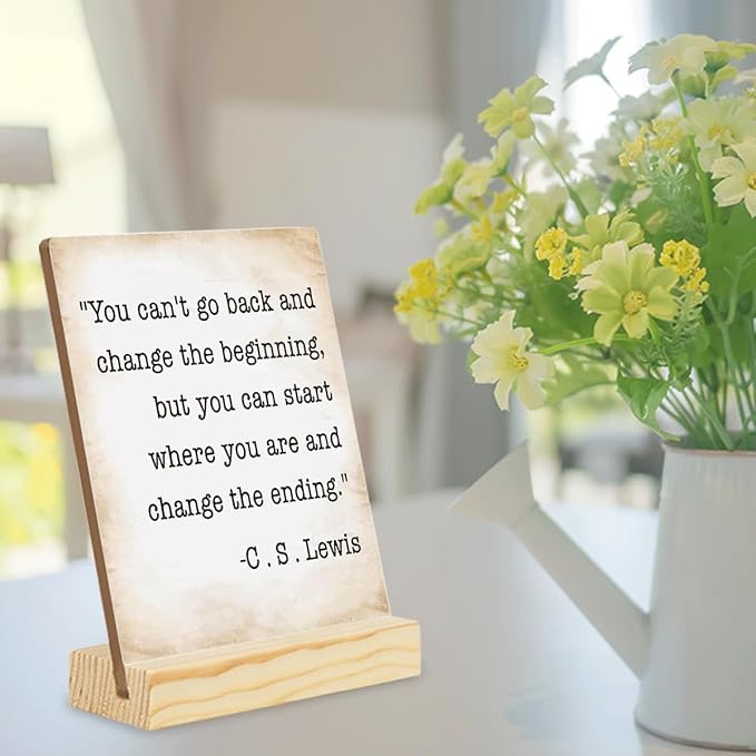 Inspirational Quote Wood Plaque Signs Motivational Quotes Gift You Can't Go Back And Change The Beginning,But You Can Start Where You Are And Change The Ending Desk Decor Encourage planks2002