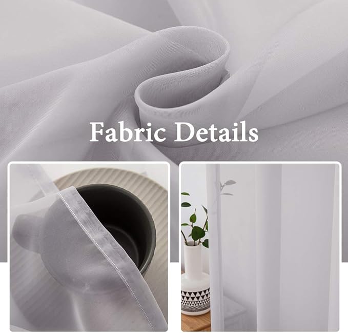 MIULEE 2 Panels Solid Color Sheer Window Curtains Elegant Window Voile Panels/Drapes/Treatment for Bedroom Living Room (54X90 Inches Light Grey)