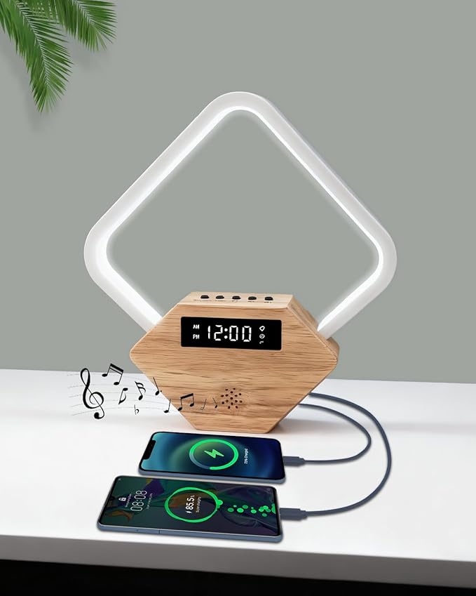 Wood Sunrise Alarm Clock with White Noise Machine 3 Color Night Light 15 Soothing Sounds Sleep Aid 30/60/90min Timer 10 Alarm Ringtones USB C PD Phone Charger Anniversary Birthday Gifts for Women Men