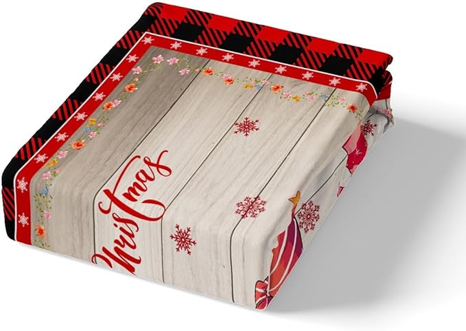 Xmas Gnomes Duvet Cover Set Queen Size, Rustic Wooden Red Plaid Christmas Comforter Cover with 2 Pillowcases, New Year Theme Bedding Set 3pcs for Kids Boy Lightweight Bedspread Cover,No Comforter