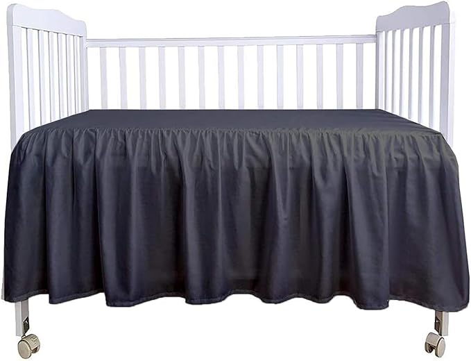 Crib Bed Skirt 28” x 52” with 14” Drop – Split Corners Dust Ruffle, Microfiber - Breathable, Durable, Elastic Adjustable Fit, Soft Nursery Bedding for Baby Boys & Girls, Dark Grey Solid