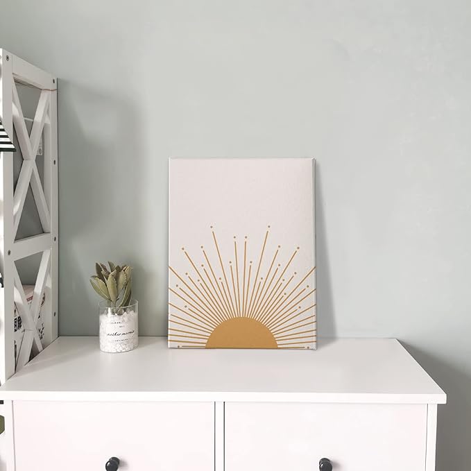 PHAMTE Mid Century Modern Boho Sun Wall Art, Minimalist Sun Sunset Sunrise Sunshine Nursery Print Framed Canvas Painting Artwork Home Bathroom Girls Room Kitchen Office Decor（11x14 Inch）