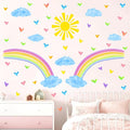 Colorful Rainbow Wall Stickers Watercolor Sun Clouds Wall Decals Cute Hearts Stickers for Girls Removable Peel and Stick Large Rainbow Decals for Girls Kids Room Nursery Classroom Decor