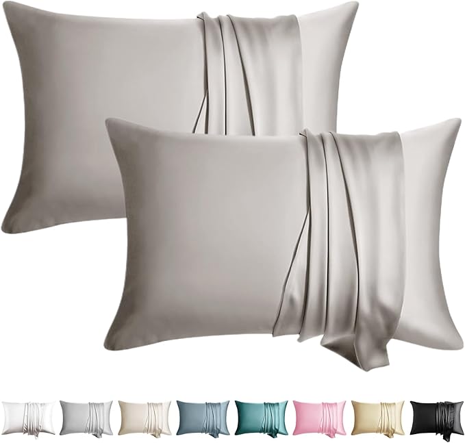100% Silk Pillowcase for Hair and Skin Toddler Size 2 Pack Mulberry Silk Pillow Case 13 x 18 Inches Highest 6A Silk Kids/Travel Pillow Cover Soft Breathable Cooling with Hidden Zipper, Grey