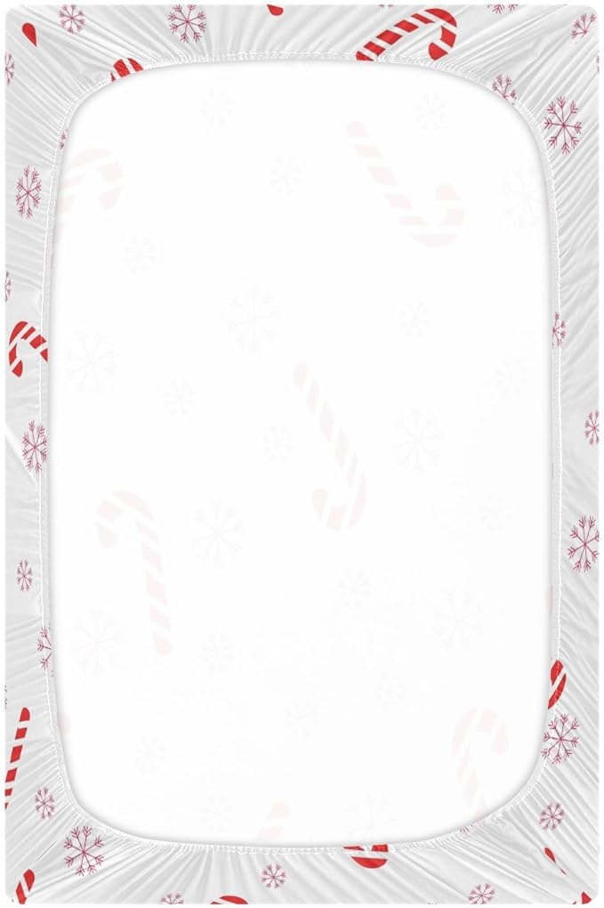 Crib Sheet, Unisex Crib Sheet, Soft and Comfortable for Standard Crib and Toddler Mattress, Christmas Cane Candy