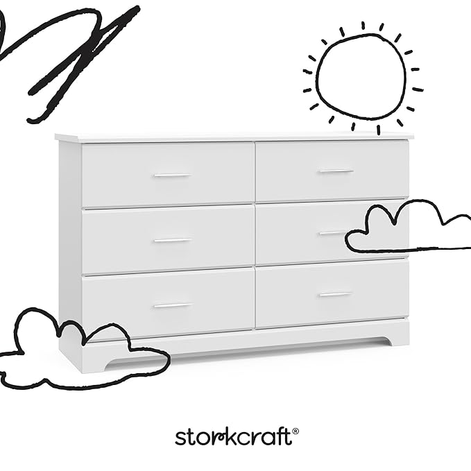 Storkcraft Brookside 6-Drawer Dresser (White) – GREENGUARD Gold Certified, White Dresser for Bedroom, Kids & Nursery Storage Chest, Safety Interlocking Drawers, Pre-Installed Tracks, Kids Chest
