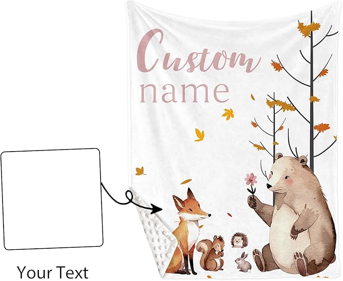Custom Name Crib Bedding Set 3-Piece – Fox Sika Deer Design Baby Bedding Set with Personalized Soft Blanket, Fitted Sheet, Changing Pad Cover – Ideal Newborn Gift for Boys and Girls