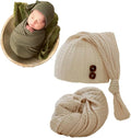 Newborn Baby Photography Wrap with Long Tail Hat Boy Girl Photo Crochet Outfits Picture Blanket Props (Beige)