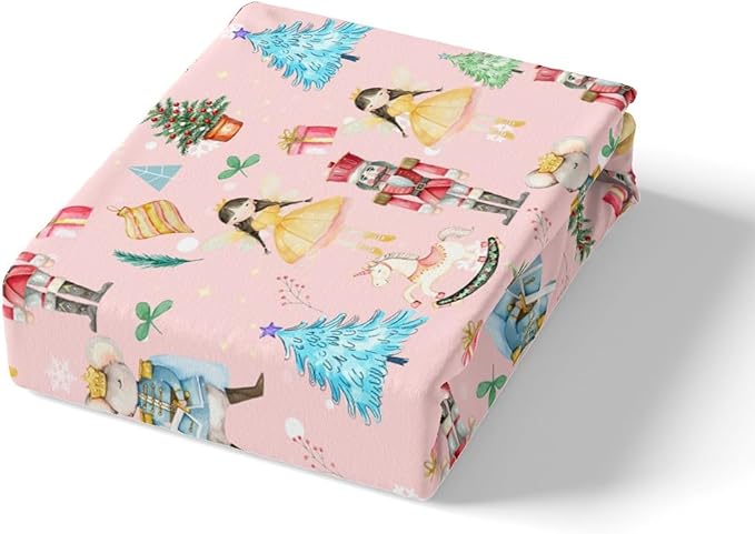 Christmas Nutcracker Decorative Comforter Cover Full Size Cartoon Mouse Soldier Royal Guarder Princess Duvet Cover Xmas Pine Tree Snowflake Bedding Set Gifts for Kids Boys Girls 2 Pillow Cases Pink