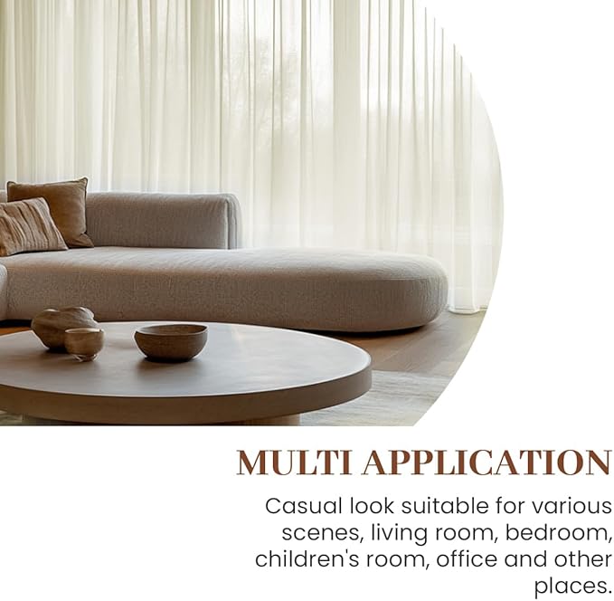 Dreaming Casa Ivory Sheer Curtains 204 Inches Long, Rod Pocket & Back Tab Light Filtering Textured Sheers for Living Room Bedroom, 2 Panels, Each 52" W x 204" L