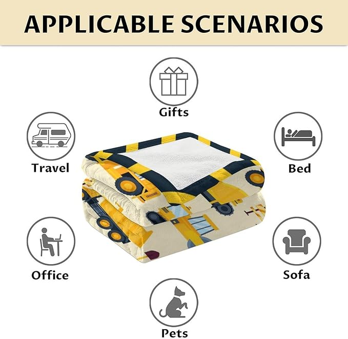 Construction Blanket for Construction Lovers - 50" x 60" Inches Warm Fuzzy Throw Blanket Gift - Yellow Throw for Sofa, Work, Living Room