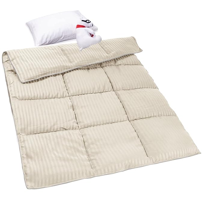 ZPECC Toddler Down Alternative Comforter, 39x47 Hypoallergenic Baby Blanket Quilt, Soft Breathable Lightweight All Season Kids Duvet Insert for Crib Stroller Cot Daycare, Cream Stripe