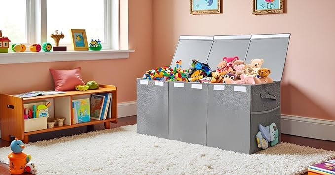 Extra Large Toy Storage Organizer with Lid, Large Toy Box Collapsible Toy Chest Storage Box Design - Toys Bin with Dividers for Kids, Nursery, Bedroom, Playroom-39.37"x13.78"x15.75''