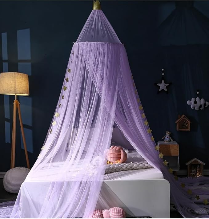 Princess Bed Canopy for Girls and Kids Hanging Mosquito Net for Baby Crib Nook Castle Game Tent Nursery Play Room Decor(Purple)