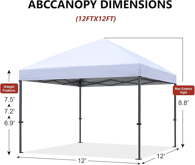 ABCCANOPY Pop Up Canopy - Outdoor Patio Portable Canopy Tent Heavy Duty for Backyard and Deck with 4 Sandbags(Light Gray, 12x12)