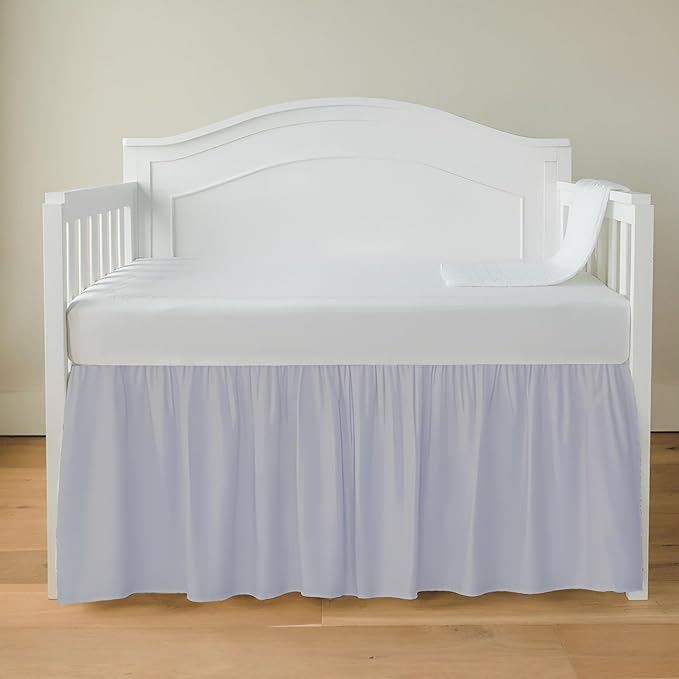 Luxury Crib Bed Skirt 28" x 52" with 14 Inch Drop Soft & Breathable Dust Ruffle Fits Standard Crib and Toddler Bed Nursery Microfiber Fabric Ruffle Bed Skirt for Baby Boys or Girls Light Grey Solid