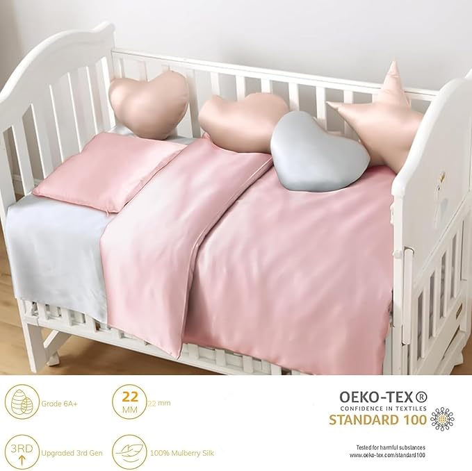 ROSEWARD Organic Mulberry Silk Baby Pillowcase with Zipper, 10"x13" Toddler Pillow Cover – Hypoallergenic, Soft for Kids Hair & Skin, for Boys & Girls, Great for Travel & Crib (Pink)