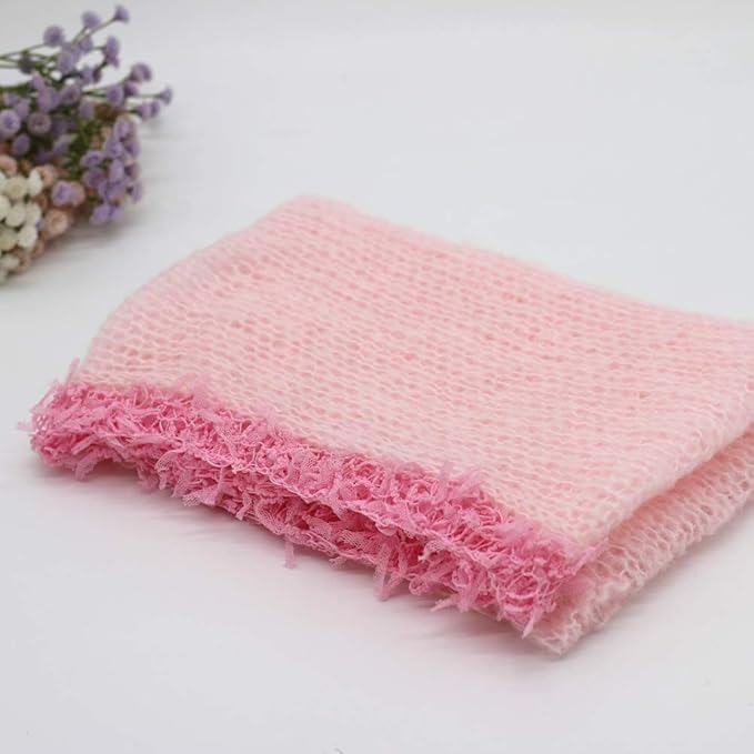 Vemonllas Newborn Infant Baby Boys Girls Photography Props Mohair Lace Hat and Wrap Blanket Cloth (Light Pink)