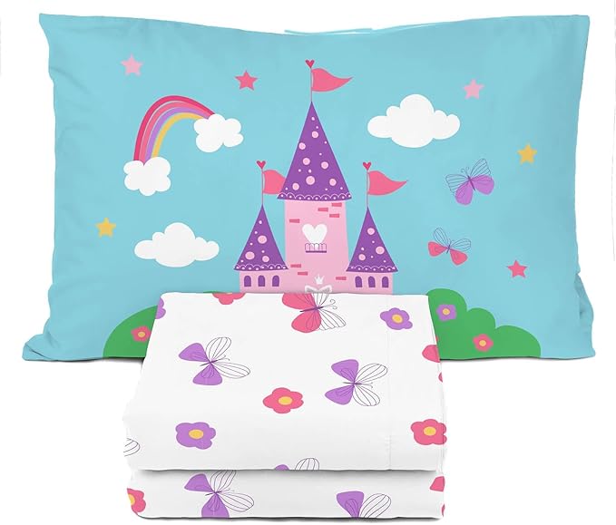 Sunny Side Up Magic Castle Twin Sheet Set - 3 Piece Kids Bedding Set Includes Pillow Cover – Super Soft Floral Butterfly Microfiber Sheets