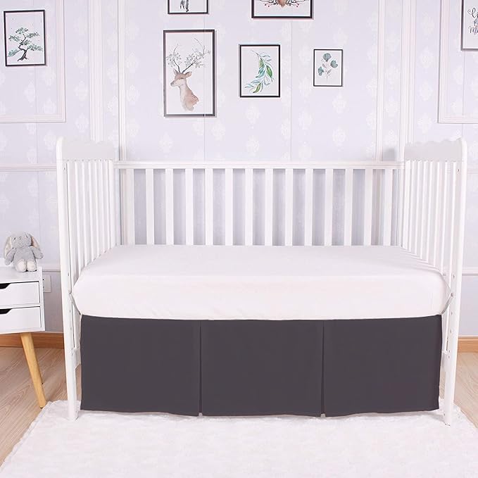 Box Pleated Crib Bed Skirt Premium 100% Cotton 800 Thread Count Nursery Crib Toddler Bedding Crib Bedskirt for Baby Boys or Baby Girls, (28" x 52") + 14" Drop Lenght - Dark Grey Solid