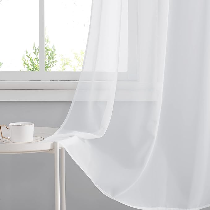 RYB HOME Sheer Curtains 4 Panels Set 90 Inches Long, Solid Voile Light Filtering Airy Curtains Window Treatment Drapes for Living Room, Elegant Bedroom Window Panels, White, Width 54, Grommet