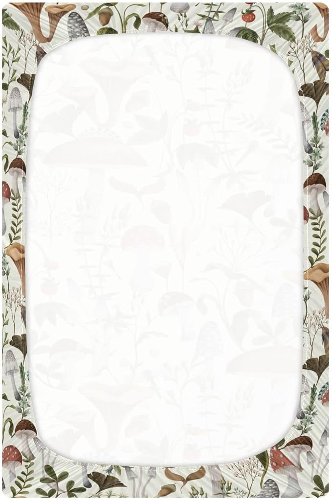 Mushrooms and Berries Crib Sheets for Boys Girls Soft Breathable Mini Crib Sheets for Baby 52" x 28"