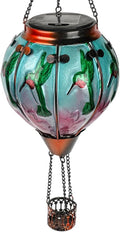 Hot Air Balloon Solar Lantern with Flickering Flame, Glass Hanging Garden Lights Outdoor Waterproof for Tree Yard Patio Mother's Day Gift, 18" H Hummingbird