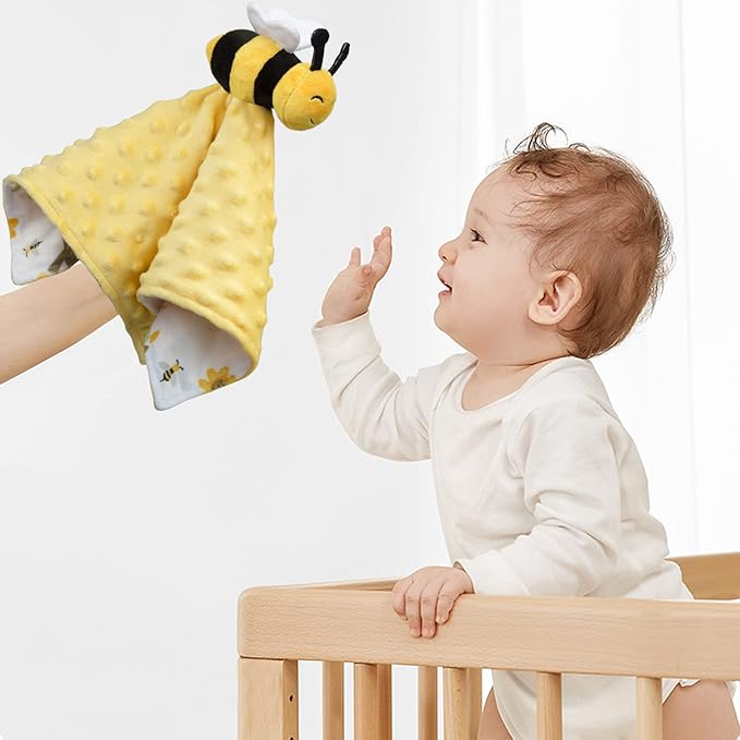 BORITAR Baby Security Blanket Soft Baby Lovey Unisex Lovey Shower Gifts for Newborn Boys and Girls Snuggle Toy Bee Stuffed Animal Yellow 14 Inch